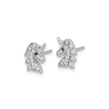 Sterling Silver Unicorn Stud Earrings With Cubic Zirconia