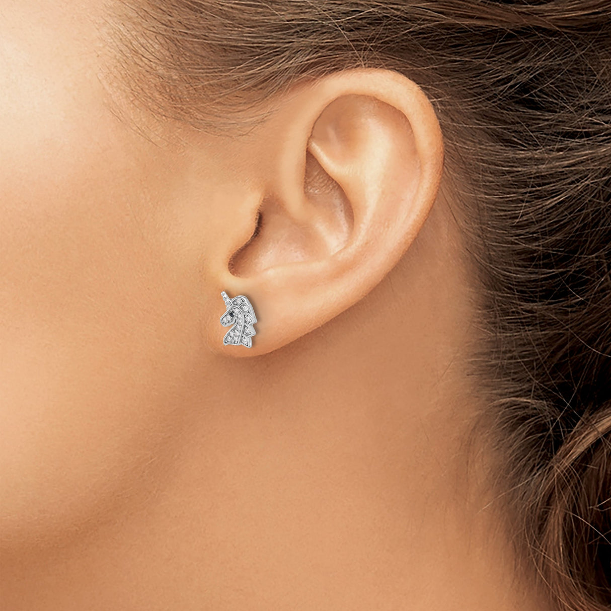 Sterling Silver Unicorn Stud Earrings With Cubic Zirconia