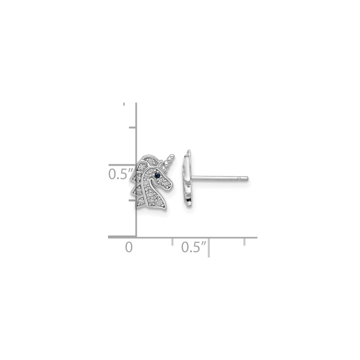 Sterling Silver Unicorn Stud Earrings With Cubic Zirconia