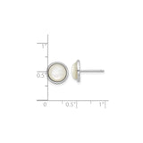 Sterling Silver Stud Earrings with White Mother of Pearl Inlay, Round Bezel Set Design