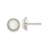 Sterling Silver Stud Earrings with White Mother of Pearl Inlay, Round Bezel Set Design