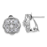 Sterling Silver Floral Cluster Stud Earrings with Cubic Zirconia for Women