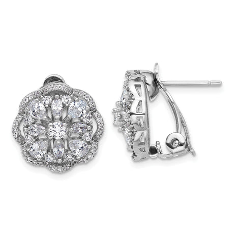 Sterling Silver Floral Cluster Stud Earrings with Cubic Zirconia for Women