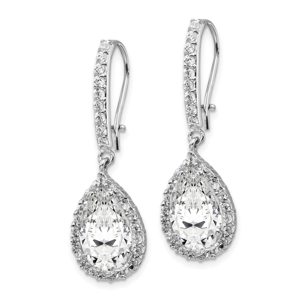 Sterling Silver Drop Earrings with Pear Shaped Cubic Zirconia and Halo Setting