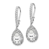 Sterling Silver Drop Earrings with Pear Shaped Cubic Zirconia and Halo Setting