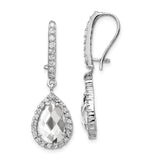 Sterling Silver Drop Earrings with Pear Shaped Cubic Zirconia and Halo Setting