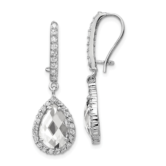 Sterling Silver Drop Earrings with Pear Shaped Cubic Zirconia and Halo Setting