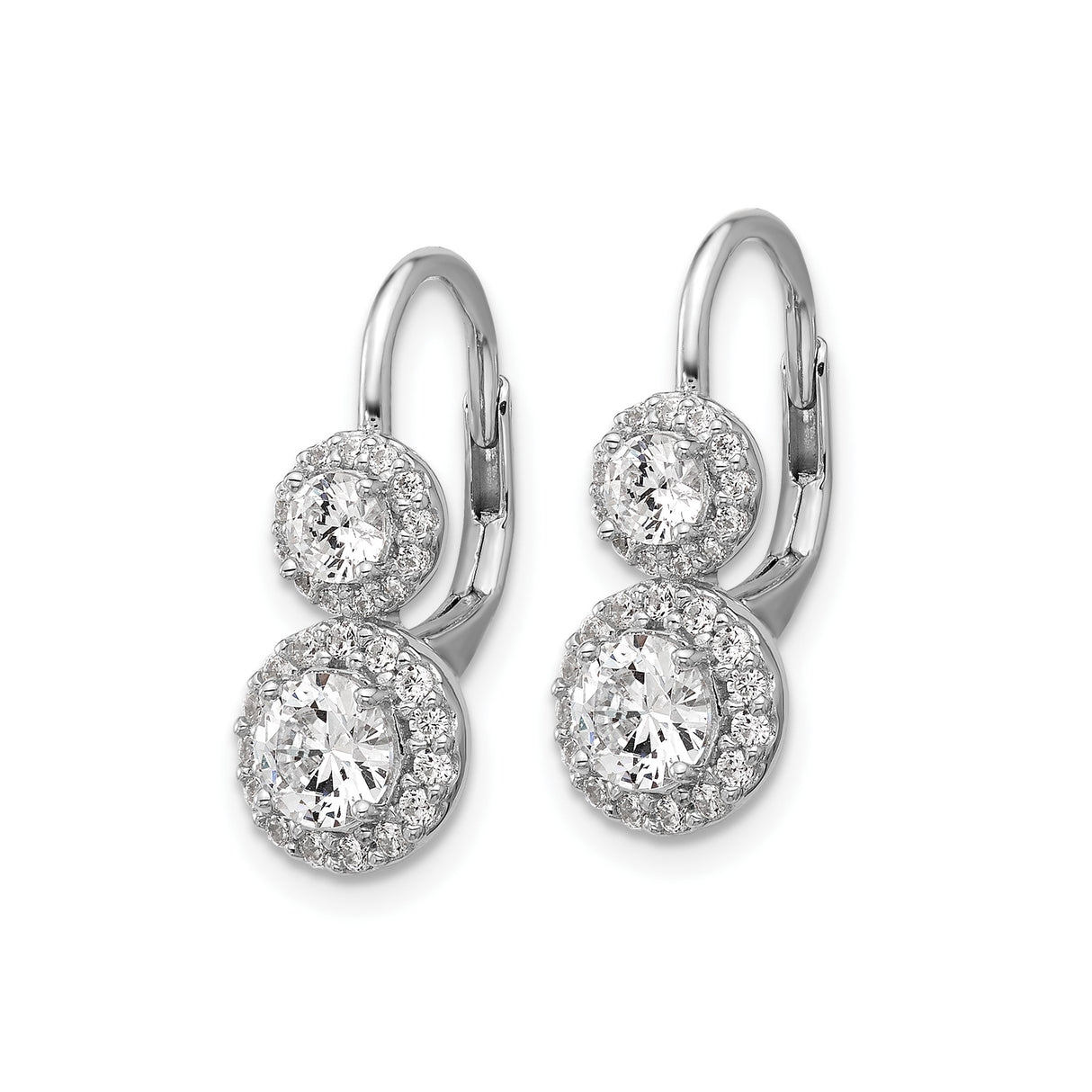 Sterling Silver Drop Earrings with Cubic Zirconia, Double Halo Leverback Design