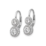 Sterling Silver Drop Earrings with Cubic Zirconia, Double Halo Leverback Design