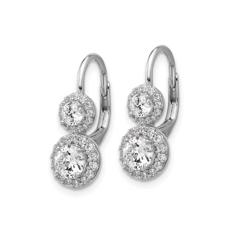 Sterling Silver Drop Earrings with Cubic Zirconia, Double Halo Leverback Design