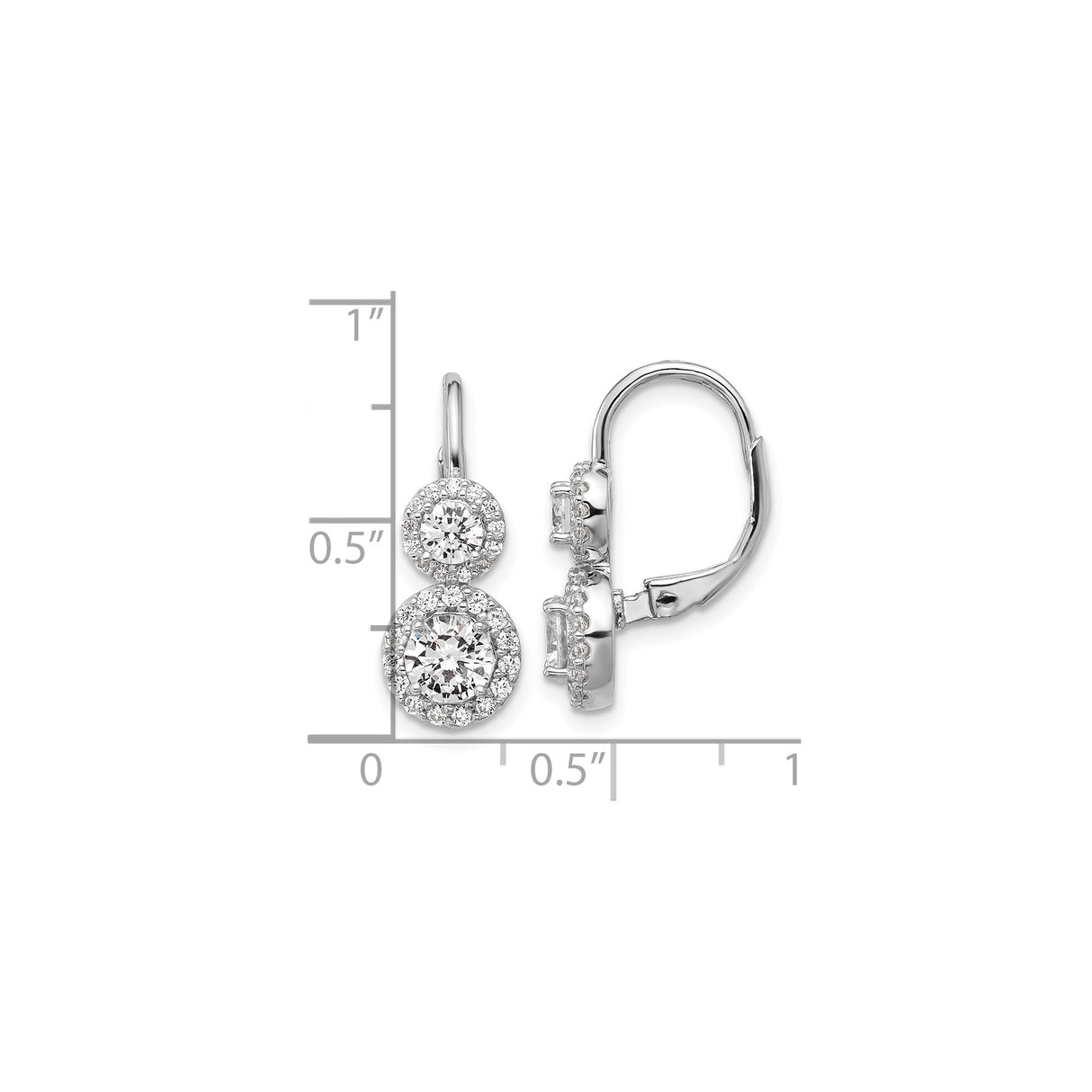 Sterling Silver Drop Earrings with Cubic Zirconia, Double Halo Leverback Design