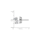 Sterling Silver Stud Earrings with Pear and Square Cubic Zirconia, Dual Stone Design