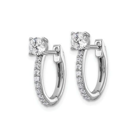 Sterling Silver Hoop Earrings with Round Solitaire Cubic Zirconia and Pavé Accents