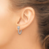Sterling Silver Hoop Earrings with Round Solitaire Cubic Zirconia and Pavé Accents