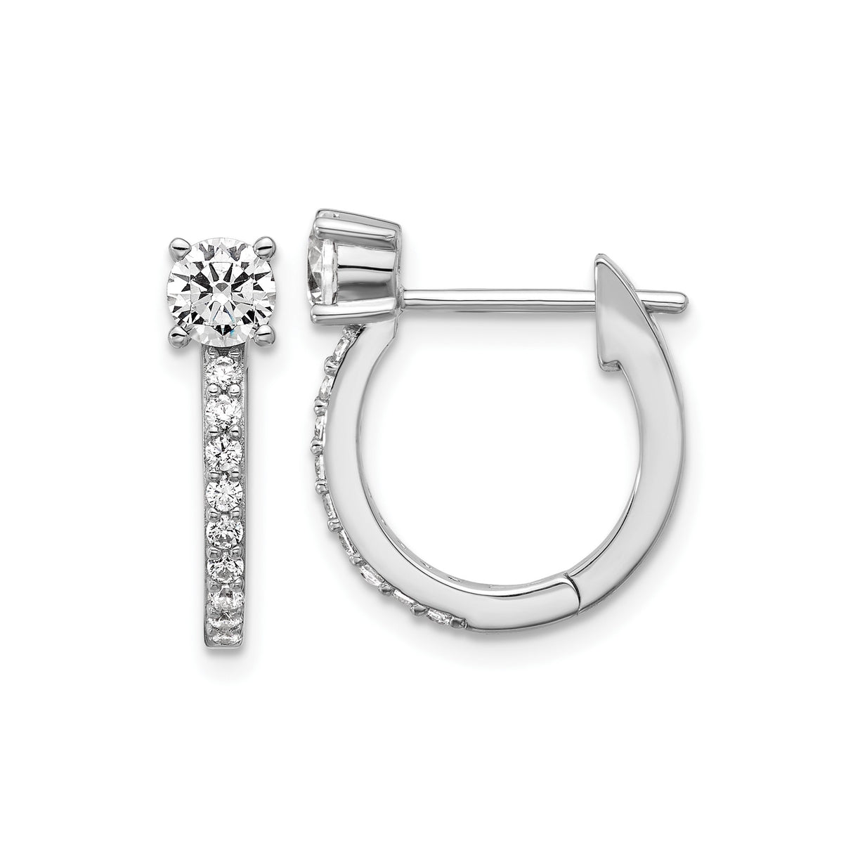 Sterling Silver Hoop Earrings with Round Solitaire Cubic Zirconia and Pavé Accents