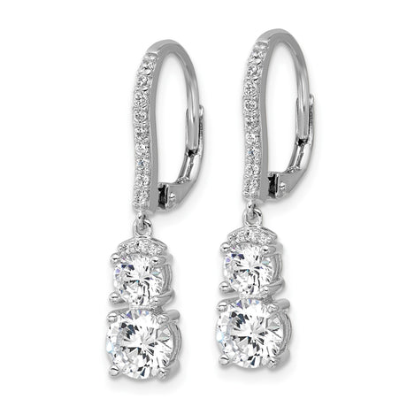 Sterling Silver Drop Dangle Earrings with Round Cut Cubic Zirconia, Leverback Closure