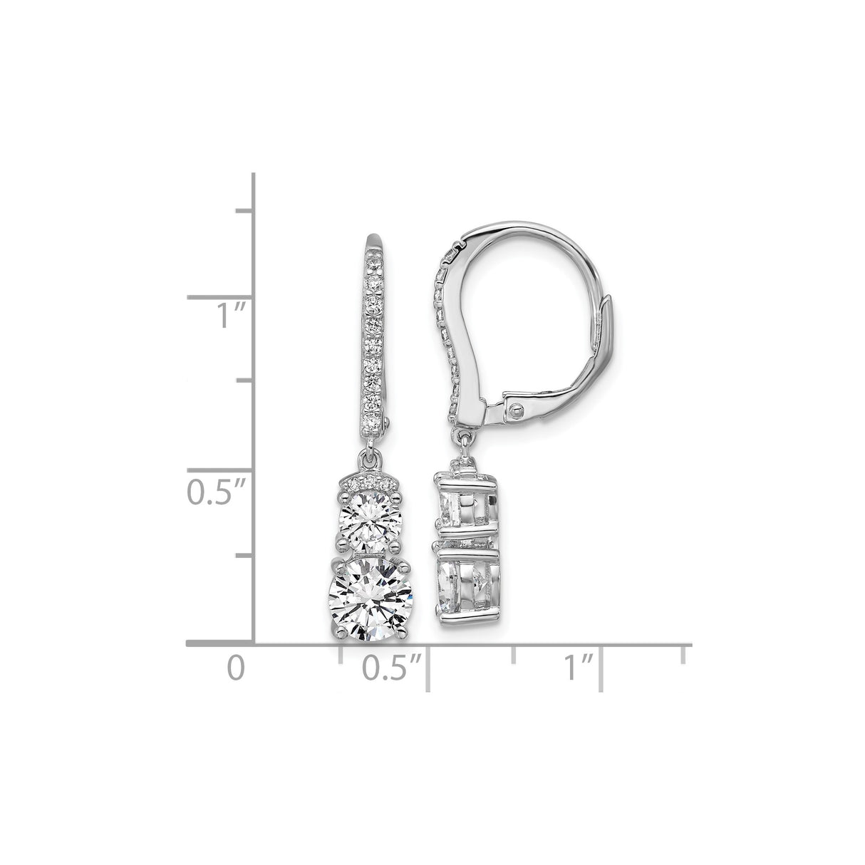 Sterling Silver Drop Dangle Earrings with Round Cut Cubic Zirconia, Leverback Closure