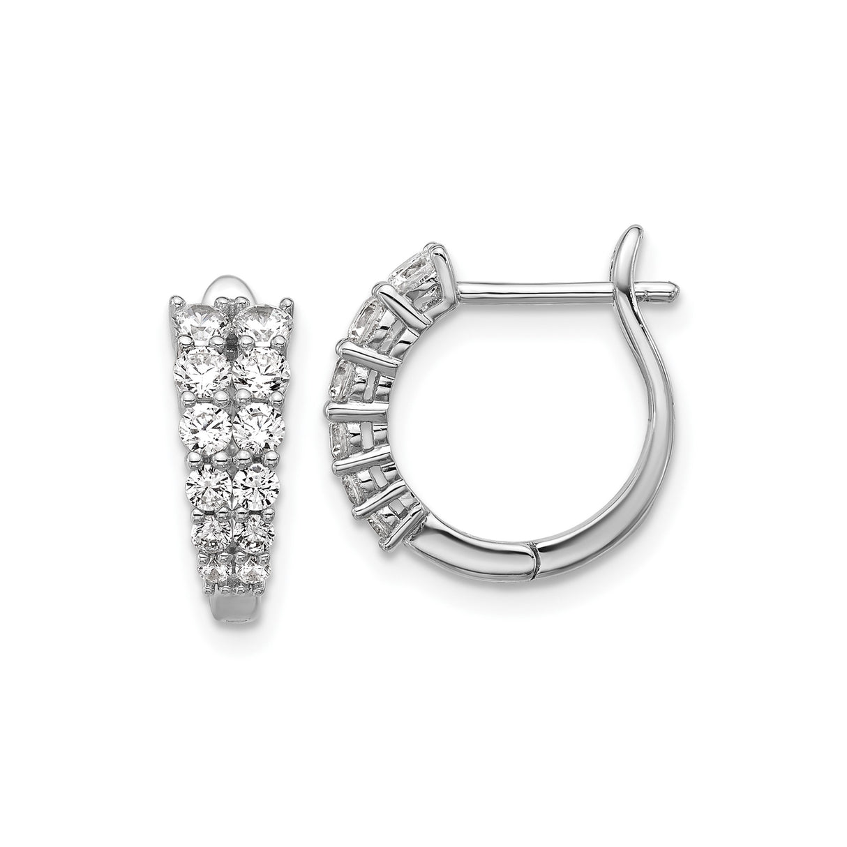 Sterling Silver Hoop Earrings with Double Row Cubic Zirconia in Prong Setting