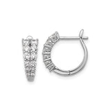 Sterling Silver Hoop Earrings with Double Row Cubic Zirconia in Prong Setting