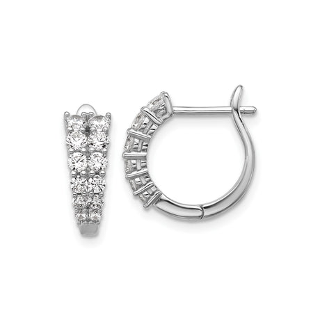 Sterling Silver Hoop Earrings with Double Row Cubic Zirconia in Prong Setting