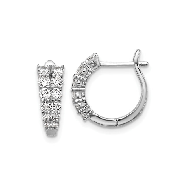 Sterling Silver Hoop Earrings with Double Row Cubic Zirconia in Prong Setting