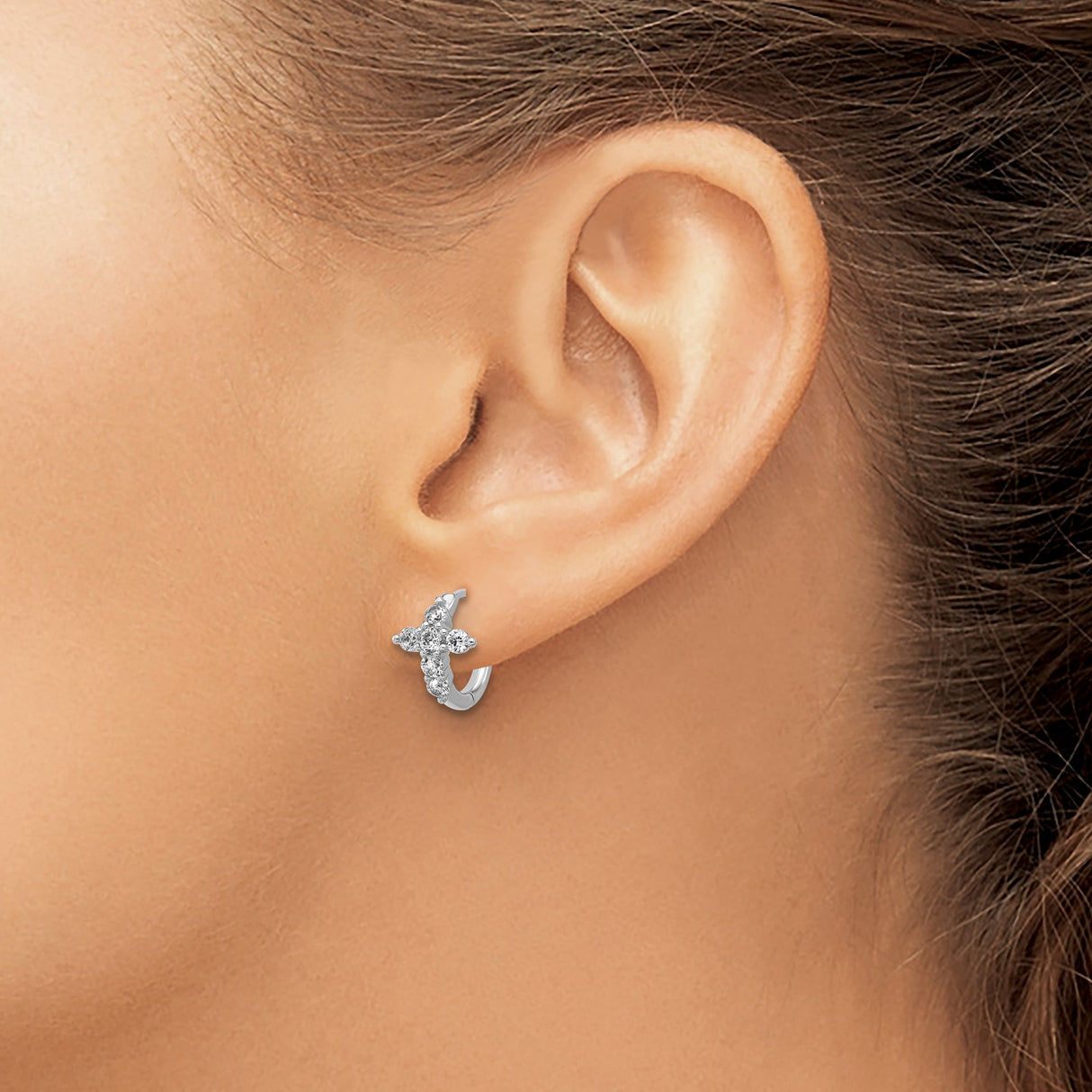 Sterling Silver Cross Hoop Earrings with Cubic Zirconia Baguette Accents, Spiritual Christian Jewelry