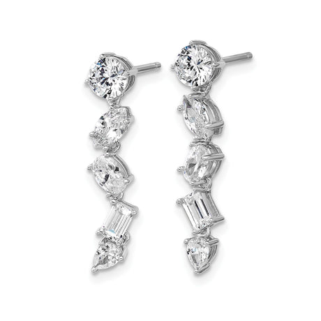 Sterling Silver Drop Earrings with Multi-Cut Cubic Zirconia in Vertical Design