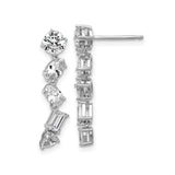 Sterling Silver Drop Earrings with Multi-Cut Cubic Zirconia in Vertical Design