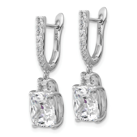 Sterling Silver Drop Earrings with Cushion Cut Cubic Zirconia and Pave Accents