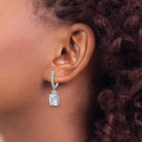 Sterling Silver Drop Earrings with Cushion Cut Cubic Zirconia and Pave Accents