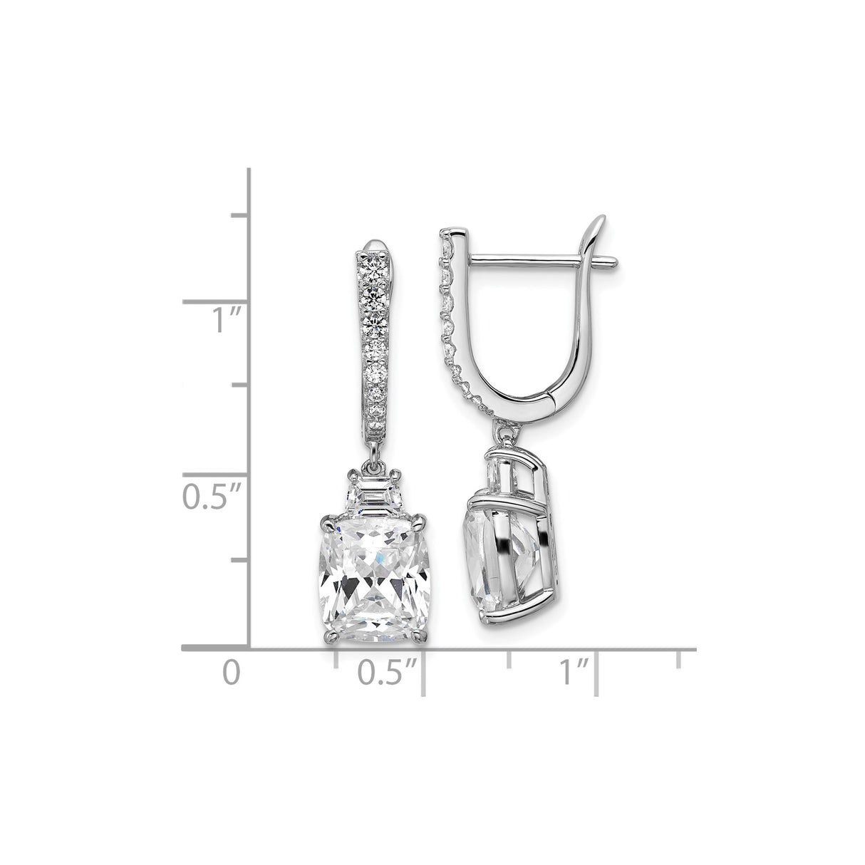 Sterling Silver Drop Earrings with Cushion Cut Cubic Zirconia and Pave Accents