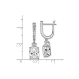 Sterling Silver Drop Earrings with Cushion Cut Cubic Zirconia and Pave Accents