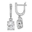 Sterling Silver Drop Earrings with Cushion Cut Cubic Zirconia and Pave Accents