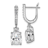 Sterling Silver Drop Earrings with Cushion Cut Cubic Zirconia and Pave Accents