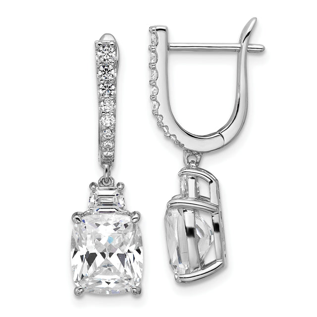 Sterling Silver Drop Earrings with Cushion Cut Cubic Zirconia and Pave Accents