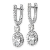 Sterling Silver Drop Earrings with Oval Cut Cubic Zirconia and Halo Pavé Design