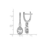 Sterling Silver Drop Earrings with Oval Cut Cubic Zirconia and Halo Pavé Design