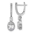 Sterling Silver Drop Earrings with Oval Cut Cubic Zirconia and Halo Pavé Design