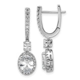 Sterling Silver Drop Earrings with Oval Cut Cubic Zirconia and Halo Pavé Design