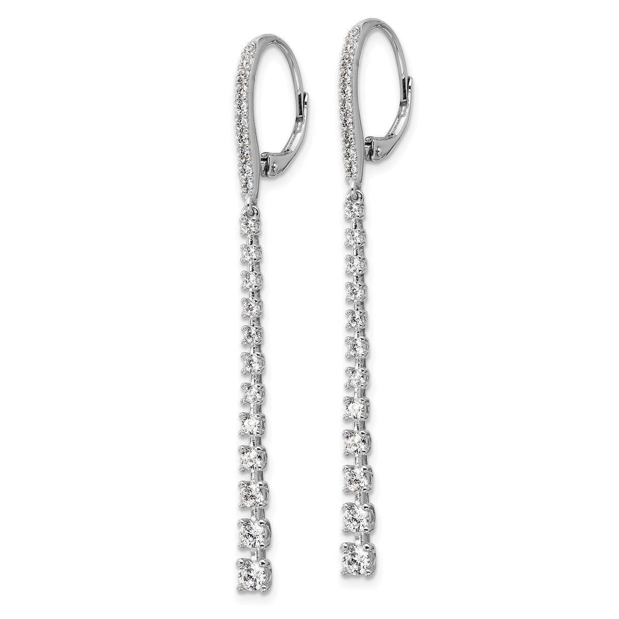 Sterling Silver Dangle Earrings with Cubic Zirconia, Linear Drop Tennis Style