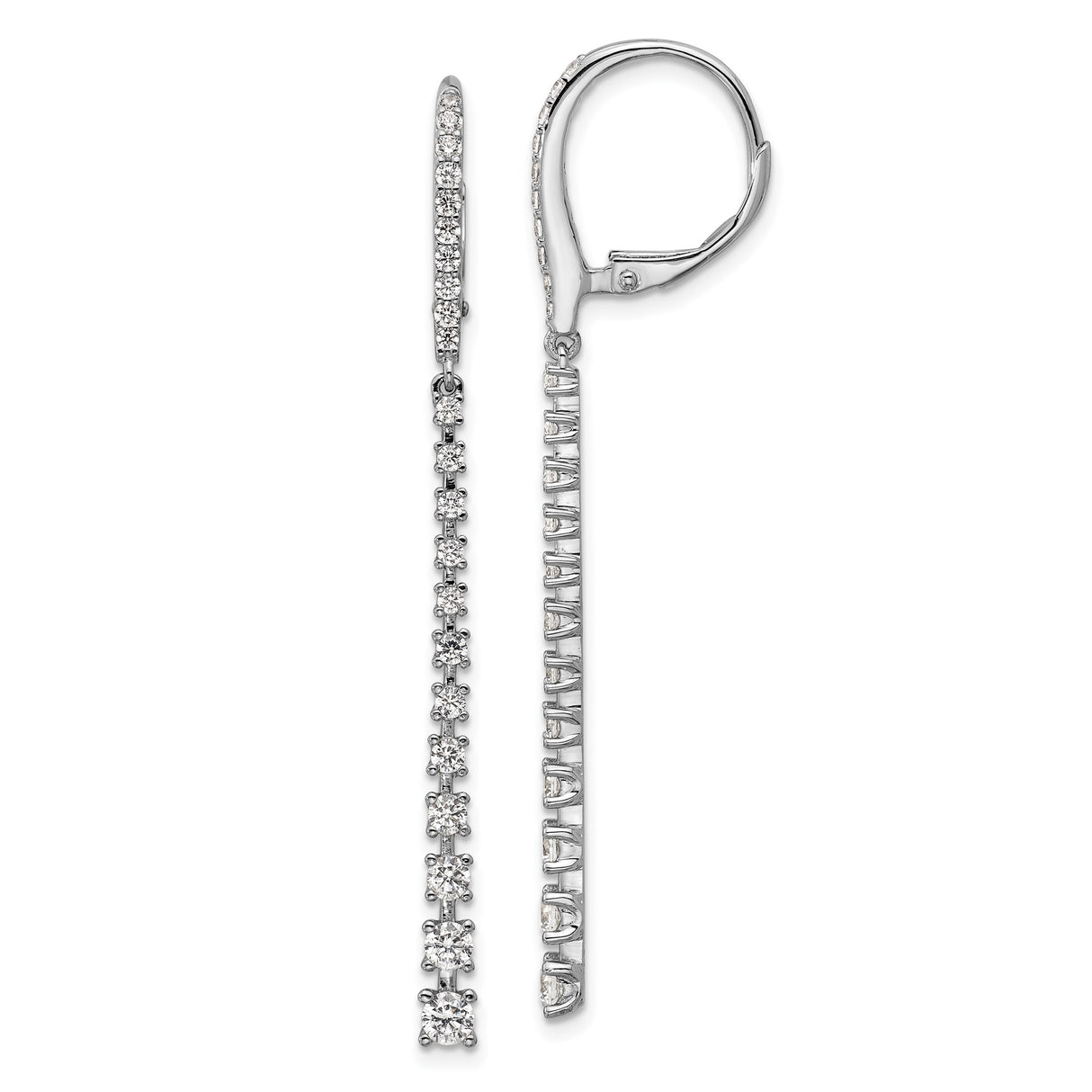 Sterling Silver Dangle Earrings with Cubic Zirconia, Linear Drop Tennis Style