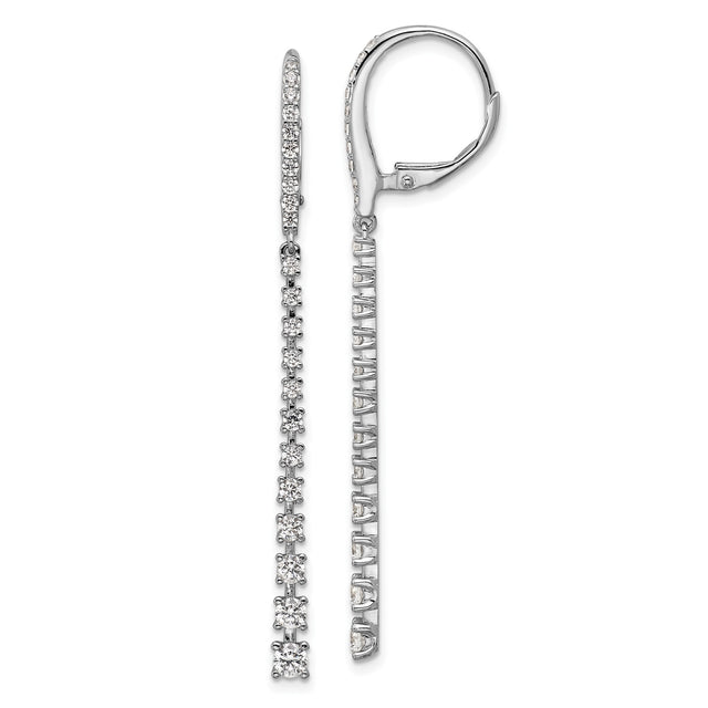 Sterling Silver Dangle Earrings with Cubic Zirconia, Linear Drop Tennis Style