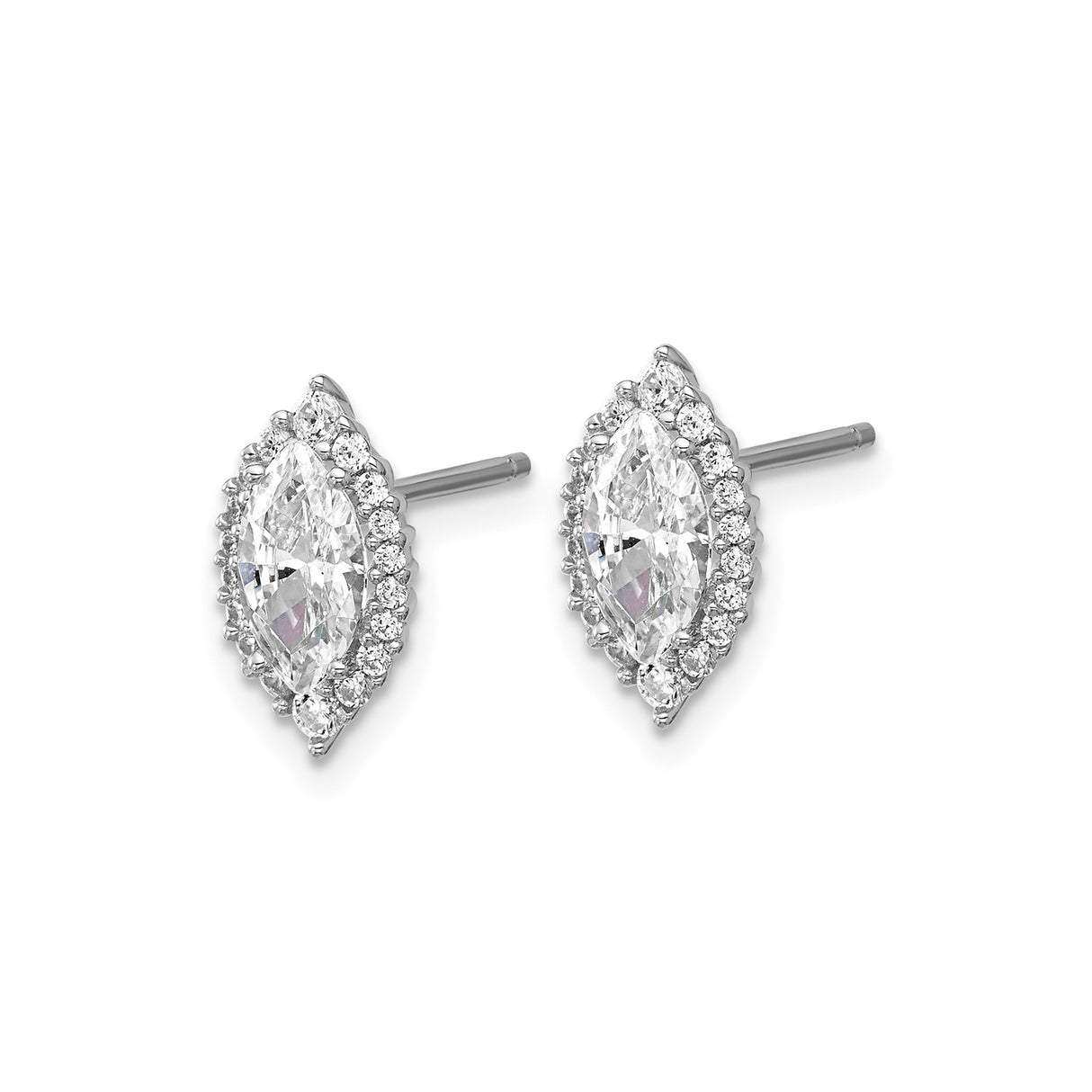 Sterling Silver Marquise Cut Halo Stud Earrings with Cubic Zirconia Accents