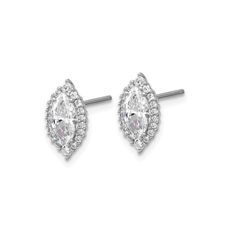 Sterling Silver Marquise Cut Halo Stud Earrings with Cubic Zirconia Accents