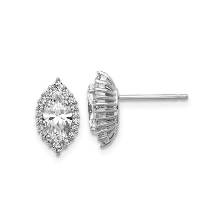 Sterling Silver Marquise Cut Halo Stud Earrings with Cubic Zirconia Accents