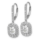 Sterling Silver Drop Earrings with Emerald Cut Cubic Zirconia and Double Halo Design
