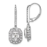 Sterling Silver Drop Earrings with Emerald Cut Cubic Zirconia and Double Halo Design