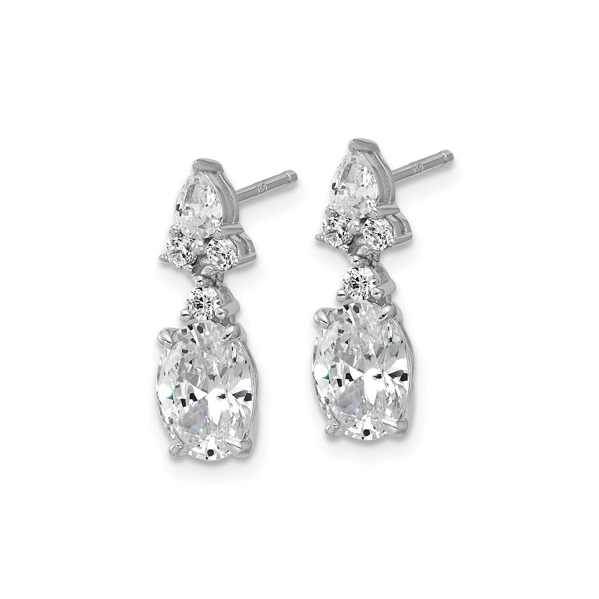 Sterling Silver Dangle Earrings with Oval Cut Cubic Zirconia and Clear Round and Pear Stones
