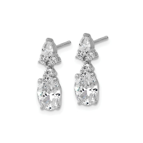 Sterling Silver Dangle Earrings with Oval Cut Cubic Zirconia and Clear Round and Pear Stones