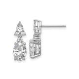 Sterling Silver Dangle Earrings with Oval Cut Cubic Zirconia and Clear Round and Pear Stones